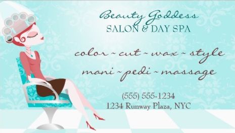 Girly Beauty Goddess Aqua Hair Salon Appointment Reminder Business Cards