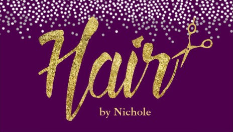 Chic Purple and Gold Confetti Dots Hair Salon Appointment Business Cards