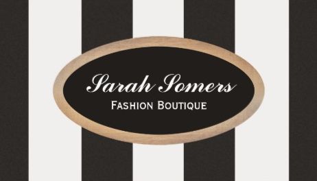 Bold Black and White Striped Fashion Boutique Gold Business Cards