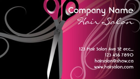 Modern Dark Pink and Black Hair Shears With Curls Hair Salon Business Cards