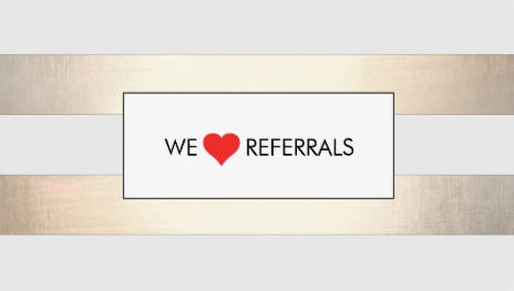 Striped Faux Gold and White Red Heart Referral Business Cards