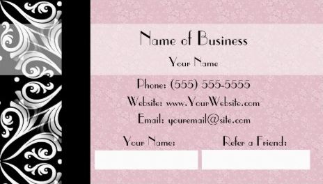 Elegant Parisian Black and White Damask Pink Ribbon Refer a Friend Business Cards