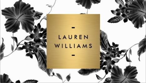 Elegant Black Floral Pattern  With Gold Name Logo Business Cards