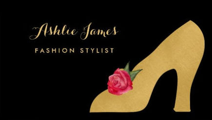 Chic Faux Gold Shoe With Red Rose Fashion Stylist Business Cards