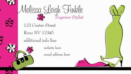 ﻿Girly Pink and Green Fashion Designer With Gown and Flowers Business Cards