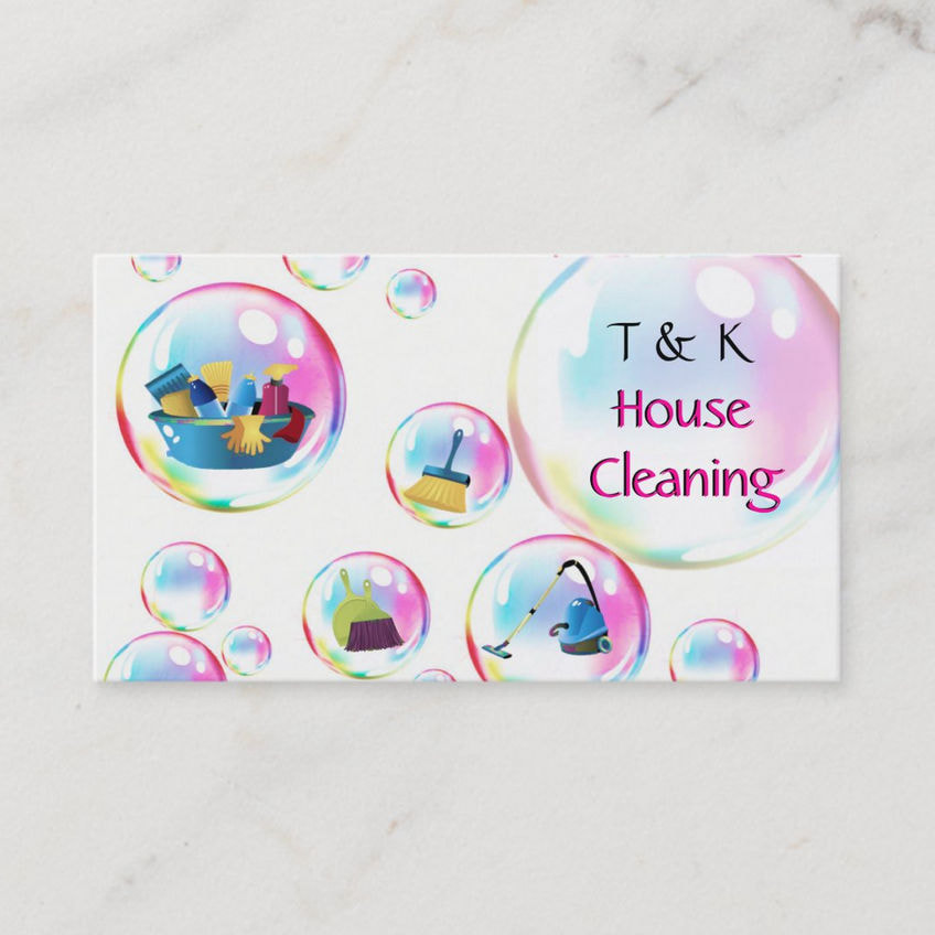 Cute and Colorful Cleaning Bubbles Floating Household Supplies Business Cards