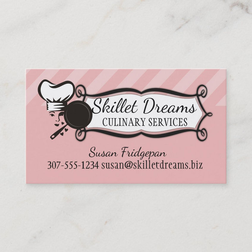 Pink and Black Custom Color Skillet and Chef Culinary Services Business Cards