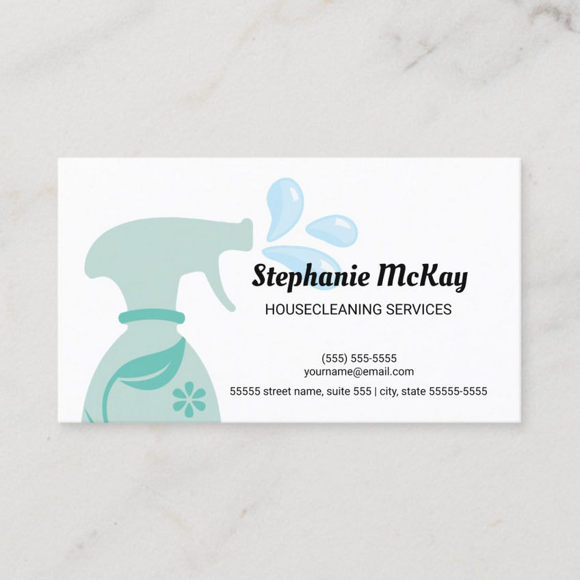 Cute House Cleaning Green Leaf Spray Bottle Business Cards
