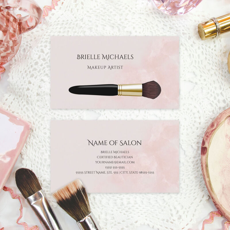 Elegant Makeup Artist Blush Pink Cosmetics Brush Business Cards
