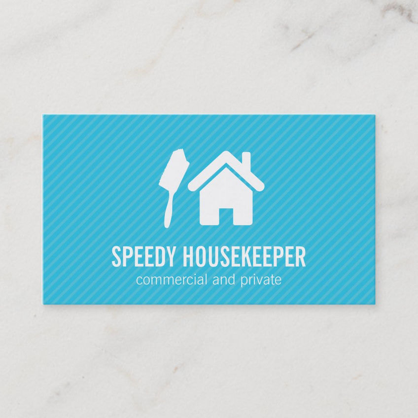 Modern Turquoise Blue Housekeeper and Cleaning Service Business Cards