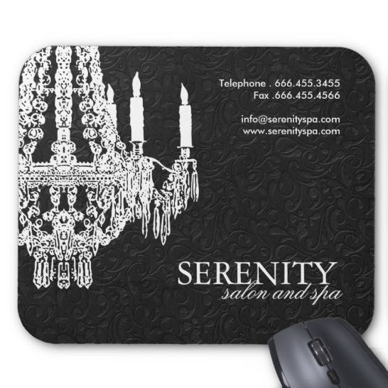 Elegant Black and White Salon and Spa Chandelier Mouse Pad