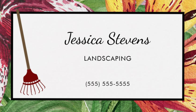 Elegant Floral and Rake Landscape and Design Business Cards