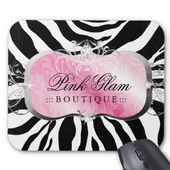 Lavish Pink Glam Boutique Glitzy Black and White Zebra Print Mouse Pad