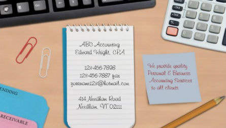 Cute Notepad on Accountant Desk Financial Advisor Business Cards
