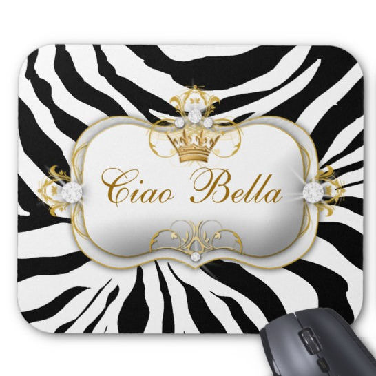 Glamorous Ciao Bella Crown Boutique Black and White Zebra Print Mouse Pad