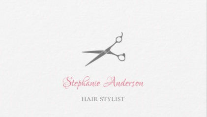 Simple Hair Stylist Gray Scissors With Pink Script Business Card