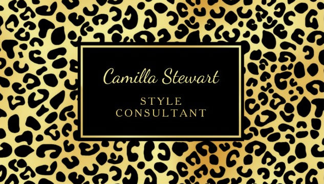 Elegant Black Gold Leopard Print Style Consultant Business Cards