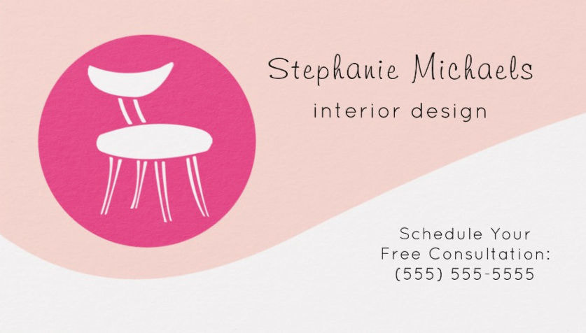 Modern Pink Interior Decorator With Retro Chair Business Cards