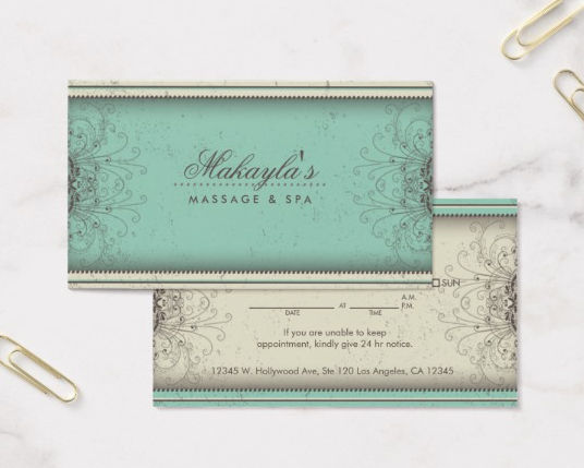 Floral Pattern Damask Elegant Spa Appointment Reminder Business Cards