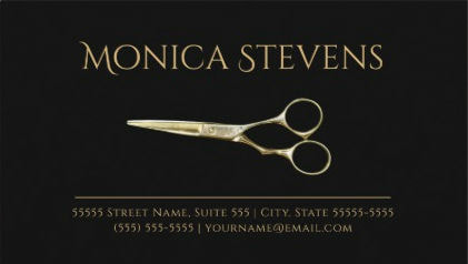 Professional Hair Stylist Black With Gold Scissors Business Cards