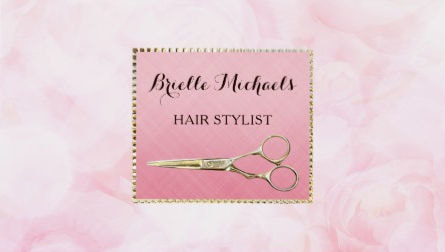 Elegant Gold Scissors Chic Pink Floral Hairstylist Business Cards