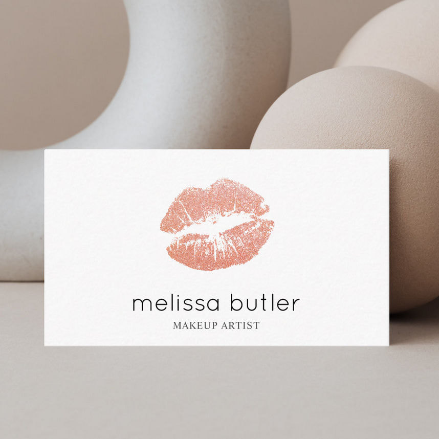 Simple and Chic Rose Gold Lips Makeup Artist Business Cards