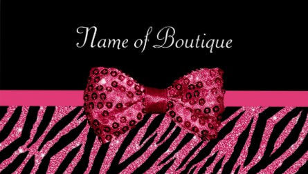 Chic Boutique Pink Glitter Zebra Print Luxe Sequin Bow Business Cards