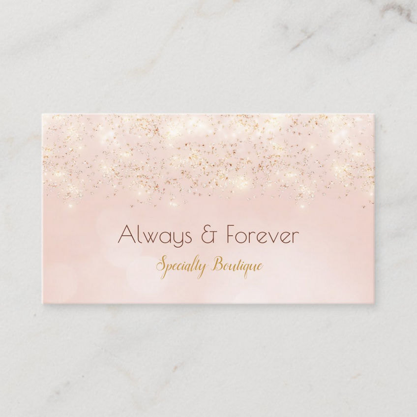 Luxury Gold Glitter Romantic Pink Bokeh Business Cards