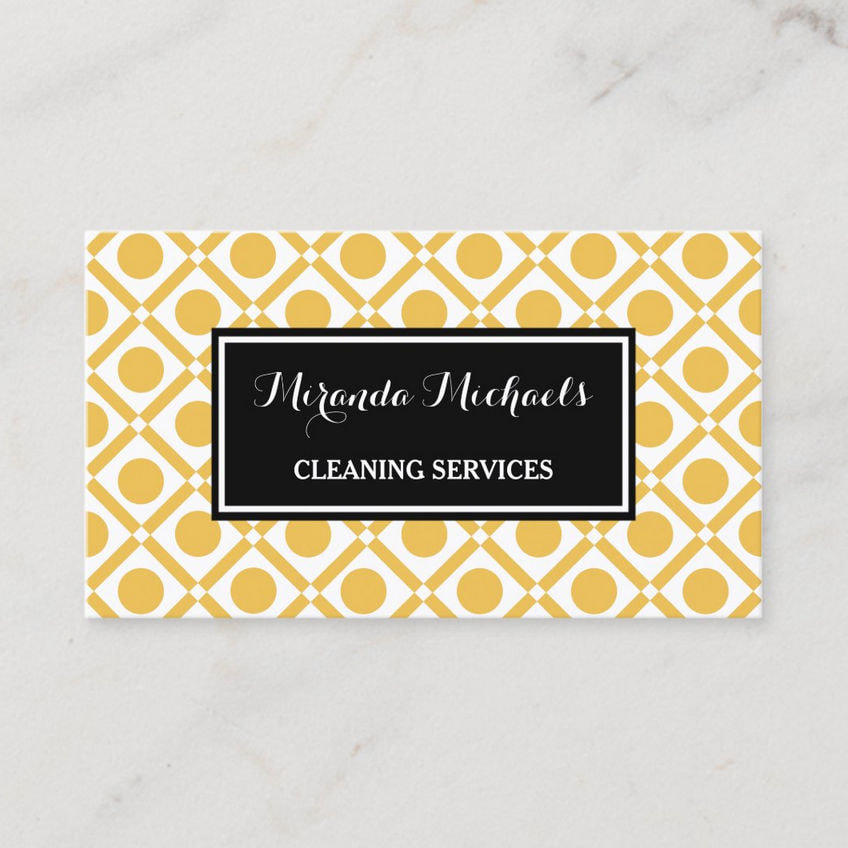 Modern Geometric Circles Yellow and Black Cleaning Service Business Cards