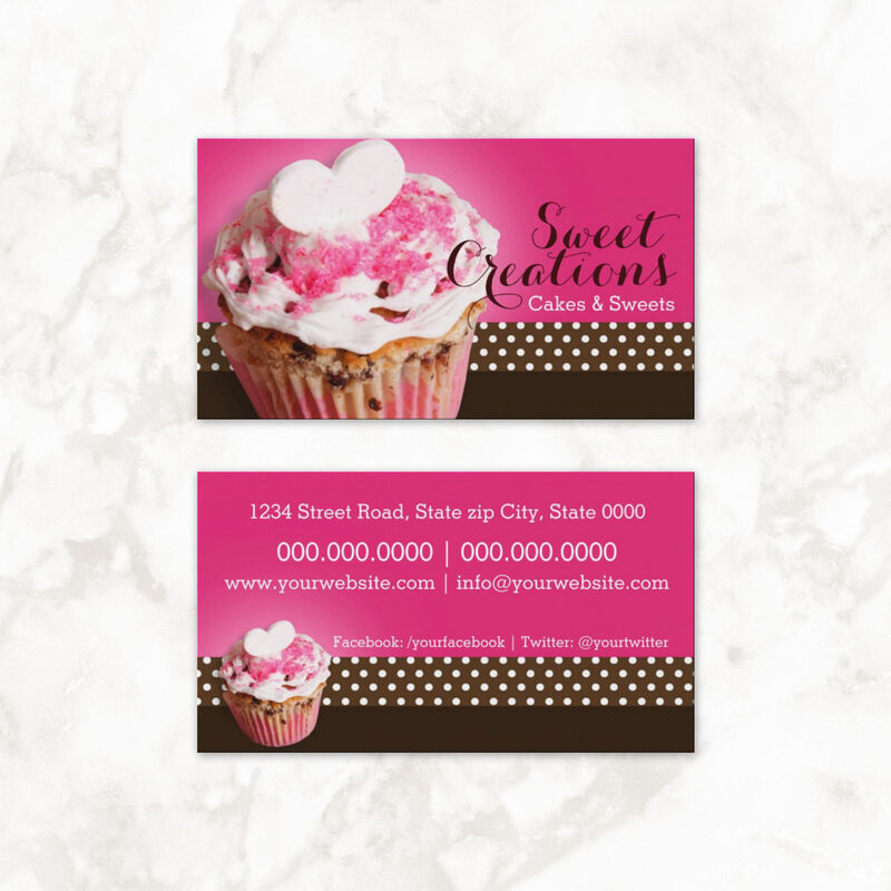 Pink Heart Sweet Creations Cakes and Sweets Bakery Business Cards 