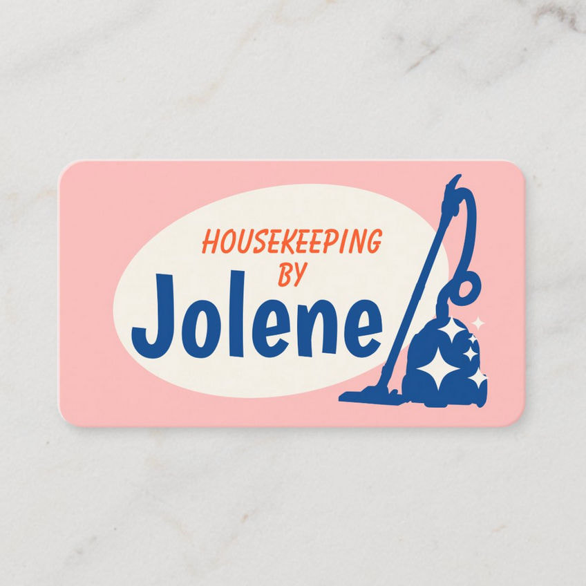 Pink Retro House Old Fashioned Cleaning Vacuum Business Cards