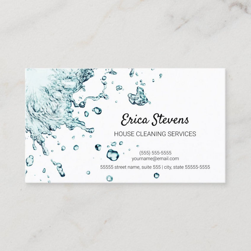 Professional House Cleaning Fresh Water Splash Business Cards