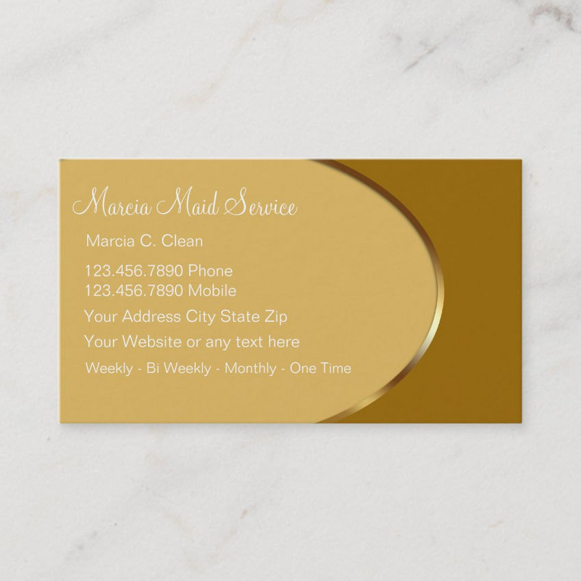 Simple and Classy Tan With Gold Professional Maid Service Business Cards
